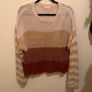 Orange and Red Color Block Sweater: Pink Lily